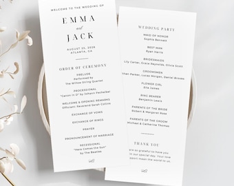 Hochzeitsprogramm Hochzeitsprogramm Vorlage Bearbeitbares Hochzeitsprogramm Minimalistisches Programm Modernes Hochzeitsprogramm Vorlage Zeremonieprogramm