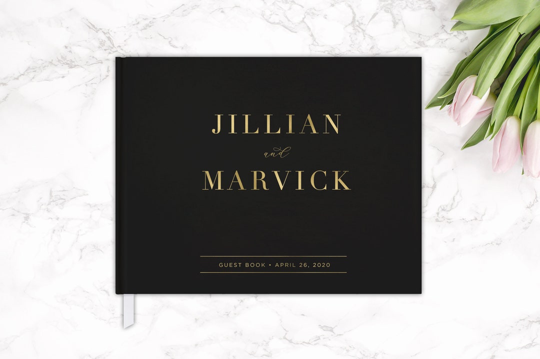 Black and Gold Guest Book Wedding Guest Book Real Gold Foil Etsy