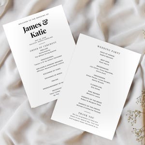 Hochzeitsprogramm Hochzeitsprogramm Vorlage Bearbeitbares Hochzeitsprogramm Minimalistisches Programm Modernes Hochzeitsprogramm Vorlage Zeremonieprogramm Bild 6