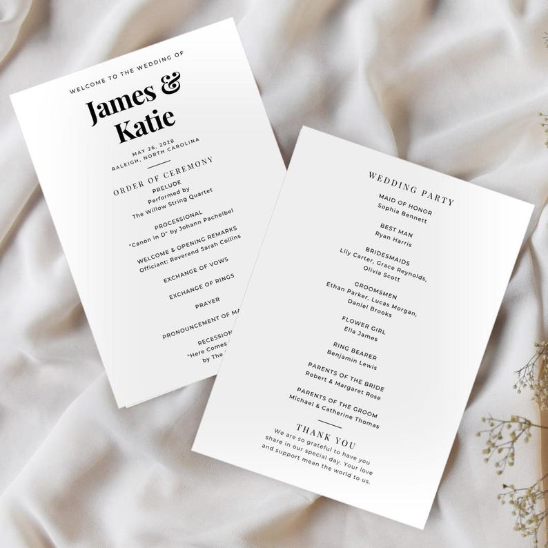 Hochzeitsprogramm Hochzeitsprogramm Vorlage Bearbeitbares Hochzeitsprogramm Minimalistisches Programm Modernes Hochzeitsprogramm Vorlage Zeremonieprogramm Bild 6