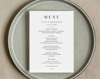 Wedding Menu Template Wedding Menu Cards Editable Wedding Menu Printable Minimal Menu Wedding Menus Wedding Reception Menus Digital Download