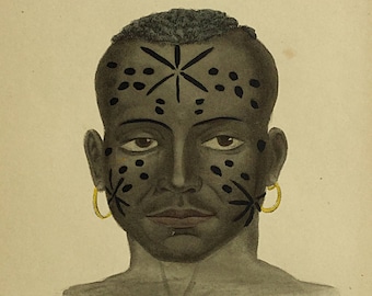 1855 Native of Mozambique, Prichards Natural History of Man, African print, Antique Bookplate
