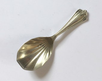 Vintage silver plated tea caddy spoon, shell shaped bowl, by James Walker London Jewellers