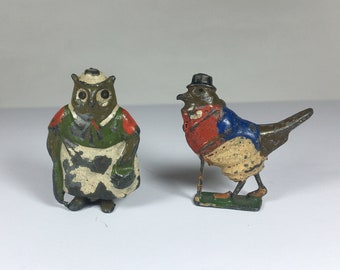 Hand Painted Miniature Vintage Cadburys Cococub Lead Bird Gussie Robin Granny Owl Britains