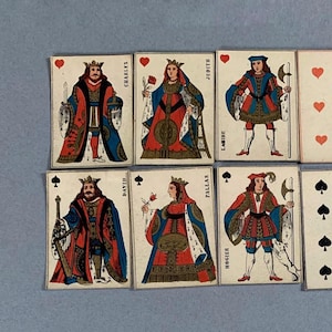 Jeux de cartes à jouer miniatures antiques, France en deux parties, coeurs et pique Paris