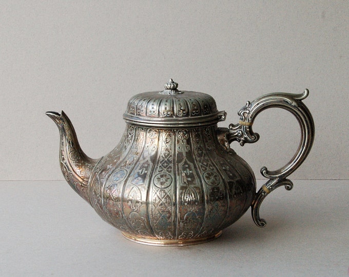 Victorian Silver Plate Teapot Engraved Silver Plated Tea Pot Etsy