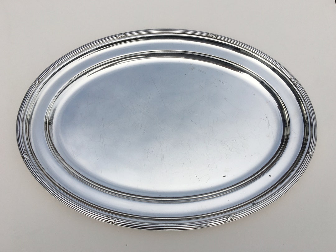 Large Oval Silver Plated Serving Platter Plate Drinks Tray Etsy