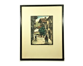 Navarra Spain Hand Coloured Woodblock Print on paper by Juan Castells Marti