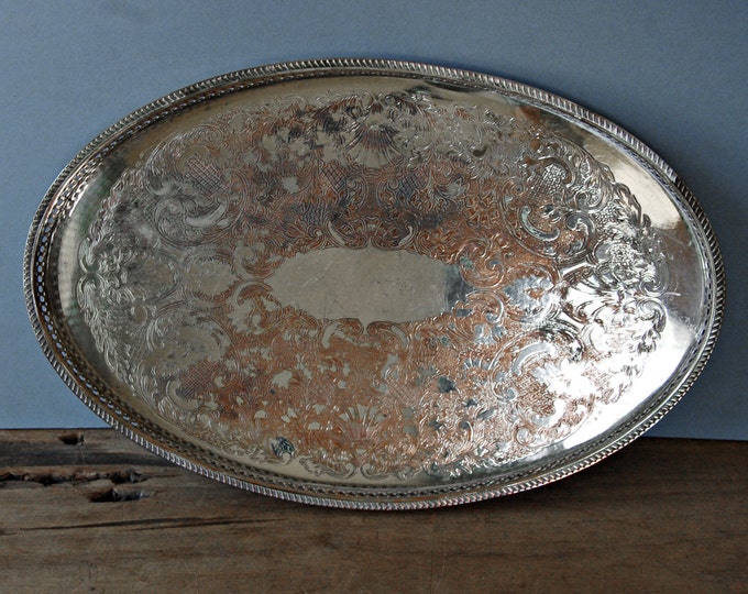 Vintage Oval Silver Plated Tray With Pierced Edge Drinks Tray Etsy