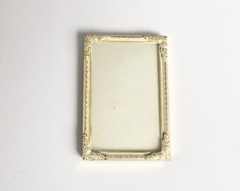 Vintage miniature white and gold metal picture / photo frame Table top with glass rectangular