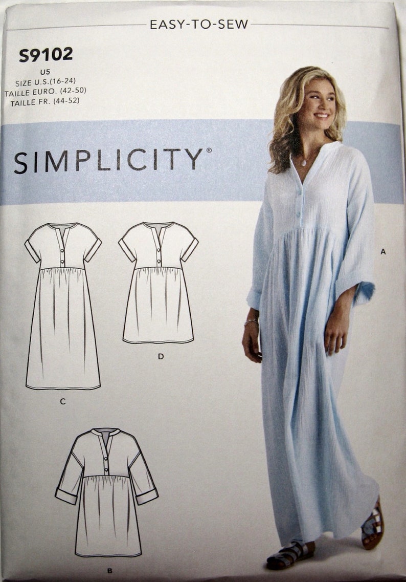 Plussize Caftans Dresses Sewing Pattern Simplicity S9102 Etsy