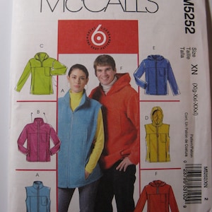 May include: Sewing pattern for a hooded vest, jacket, and sweatshirt. The pattern includes six different looks, with a variety of colors and styles. The pattern is for sizes XN (XIg-Xxl-XXXl).