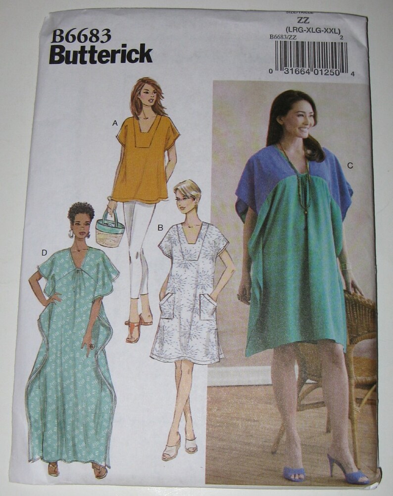 Tunic and Caftan Sewing Patterns Butterick B6683 Sizes L-XXL | Etsy