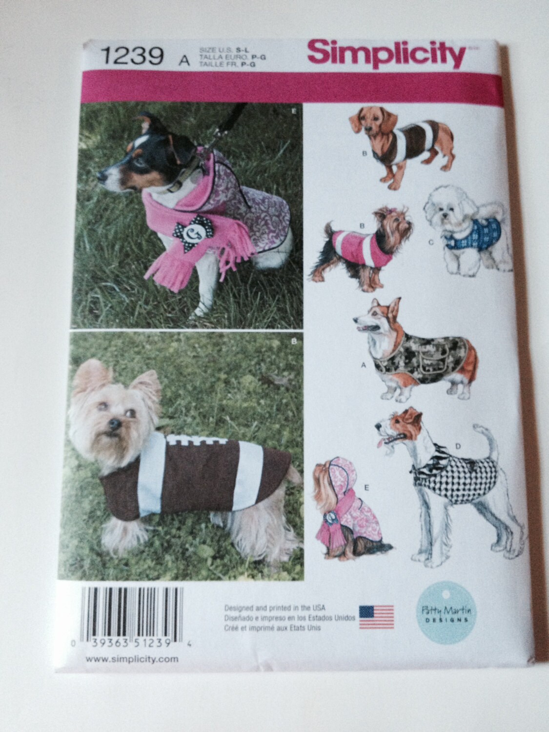 Patty Martin Designs Pattern Simplicity 1239 Size A Dog Coat Sewing ...