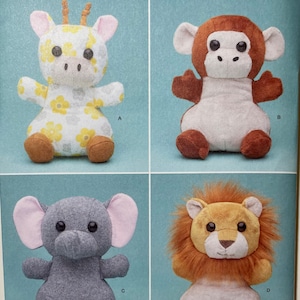 Plush Animals Sewing Pattern Simplicity S9584 7 1/2 Inches Tall New and Uncut