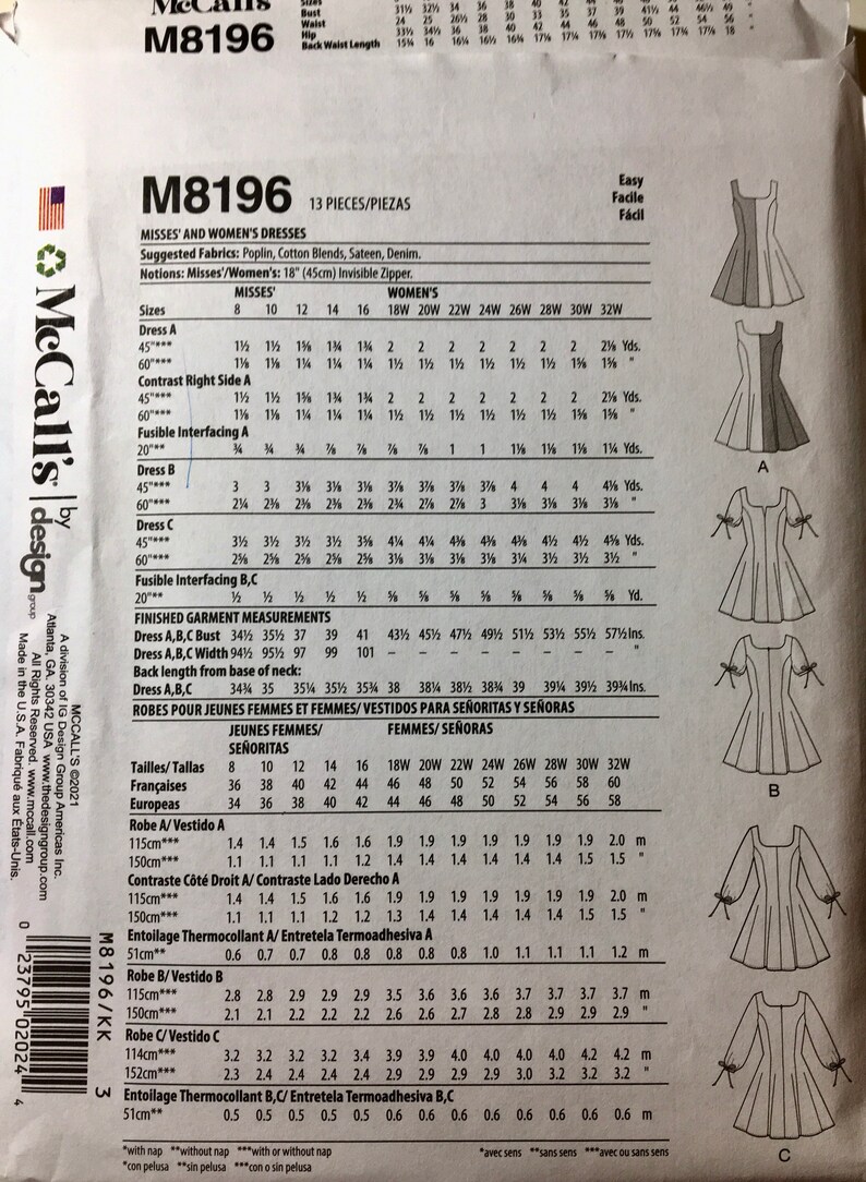 Misses and Womens Dresses Sewing Pattern Mccalls M8196 - Etsy