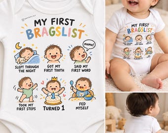 My First BRAGSLIST Baby Bodysuit – 1st Birthday Organic Cotton Baby Outfit, First Birthday Gift