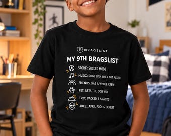 Personalized 9th Birthday Shirt – My BRAGSLIST Youth T-Shirt, Custom Gift for Kids Ages 6–14