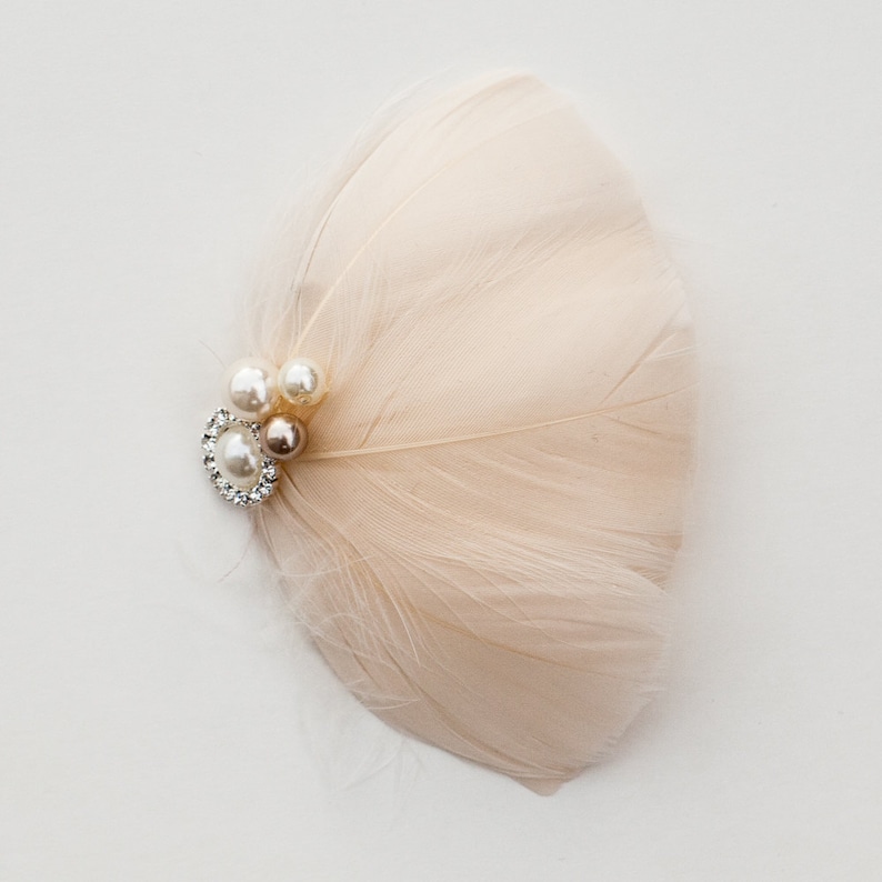 weddings sweet 16 hair piece champagne and rhinestone feather fascinator bridesmaid Ivory bridal hair accessory head piece bride