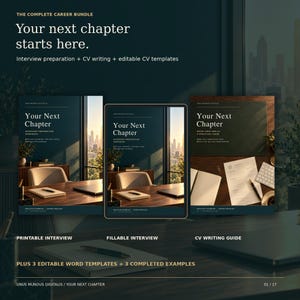 Job Interview Prep Bundle, CV Writing Guide and Editable Resume Templates, Fillable PDFs