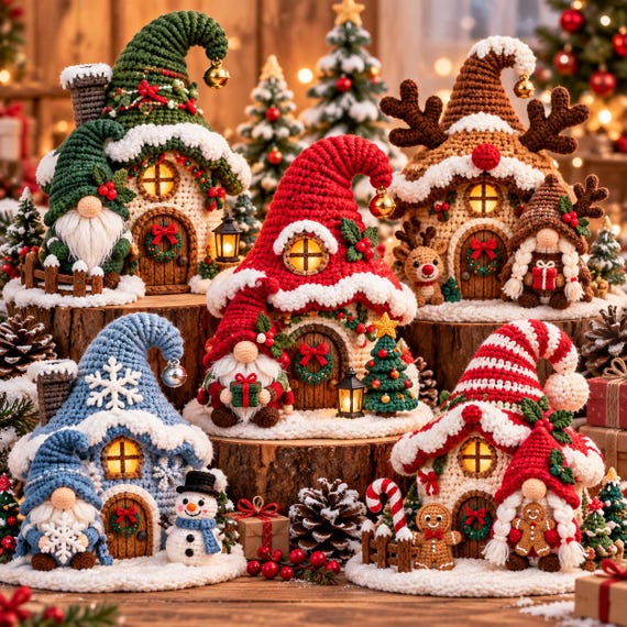 Christmas Gnome Village Crochet Pattern | 5 Cottage Designs (PDF Download)