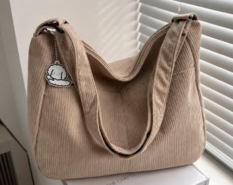 Corduroy Hobo Bag for Women, Soft Slouchy Shoulder Bag, Casual Crossbody Purse