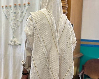 White Gold Tallit, Handwoven Tallit, Blue Prayer Shawl, Tallit Man, Jewish Gift Judaica, Jewish Prayer Shawl, Cotton Tallit, Wedding Tallit