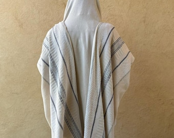 White Blue Tallit, Tallit Man, Wedding Tallit, Jewish Gift Judaica, Handwoven Tallit, Blue Prayer Shawl, Jewish Prayer Shawl, Cotton Tallit