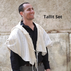 Tallit Set, Jewish Prayer Shawl Yarmolke and bag, Israeli Art, Jewish Gift Bar Mitzah Tallit, Handmade Tallit, Cotton Tallis, Israeli Tallit