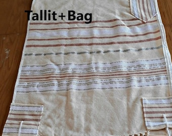Natural Tallit, Handmade Tallit, Tallit Bag, Tallit Set, Jewish Prayer Shawl, Jewish Men Gift, Handwoven Cotton Tallit, Jewish Wedding Gift