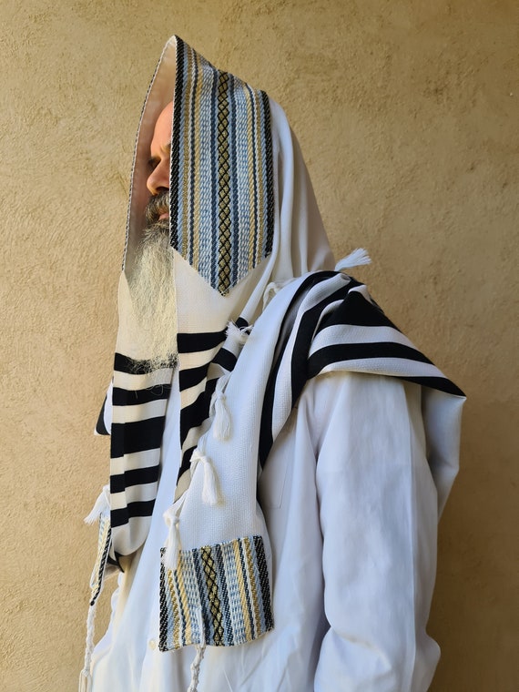 Personalized Wool Tallit Prayer Shawl for men, Dark Blue Stars of David Bar  Mitzvah Tallit for boy from Israel