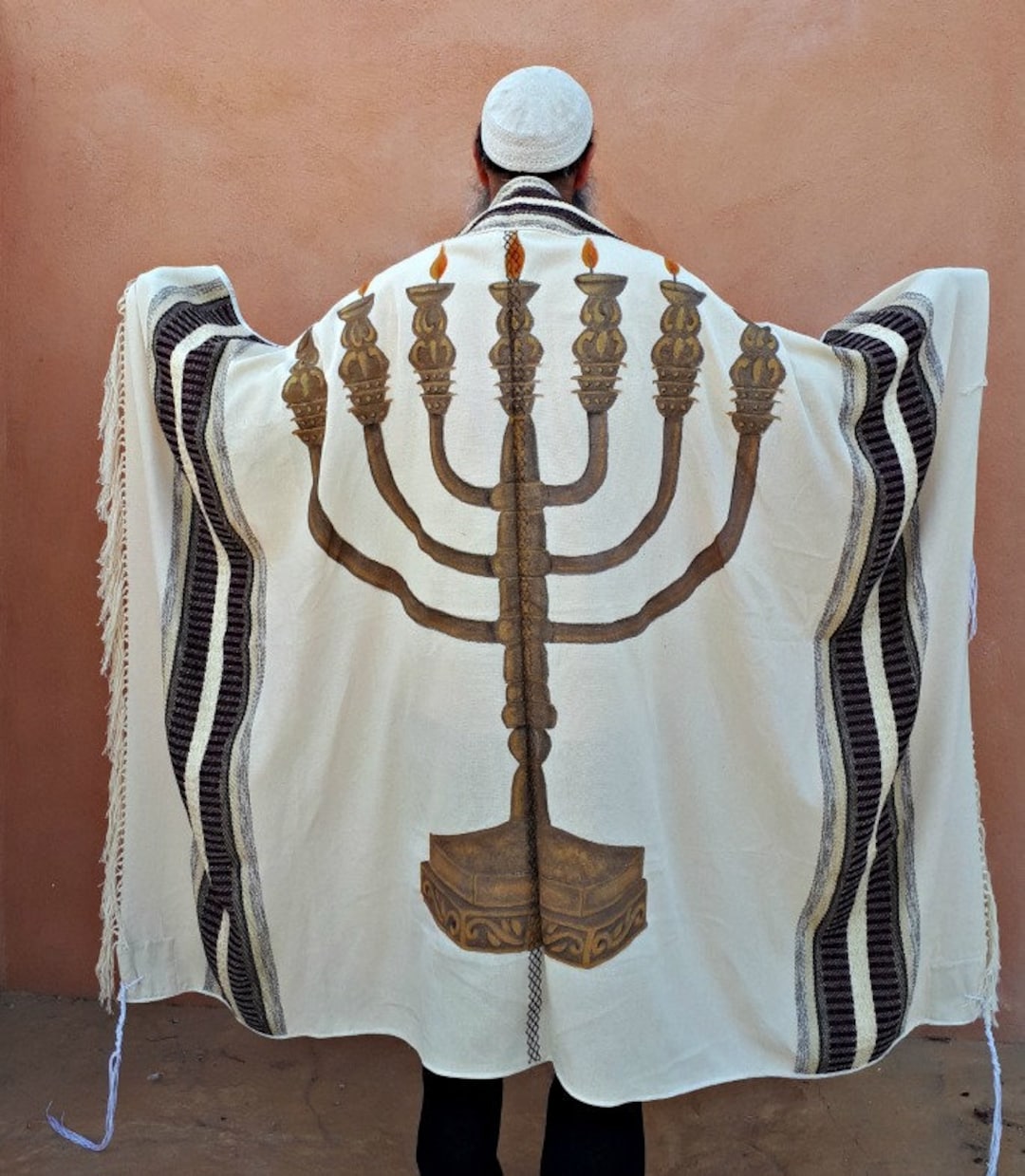 Talid Prayer Shawl Set, Judaica Gift, Menorah Tallit, Jewish Prayer Shawl ...