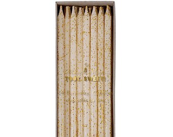 Gold Glitter Tall Birthday Cake Candles 24 ct. | Meri Meri | skinny birthday candles | tall birthday candles | gold party decor