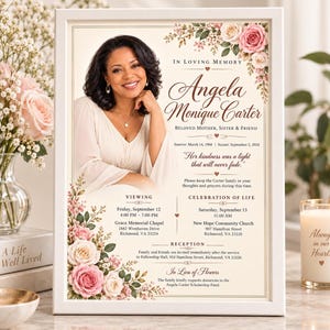 Digital Funeral Invitation Template, Celebration of Life Announcement, Editable Canva Memorial Invite