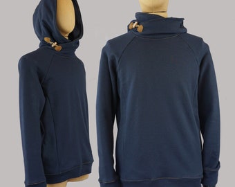 Navy Hoody, organic hooded men's sweater, blue raglan sweater, sweatshirt with pockets, men's clothing, unisex,
