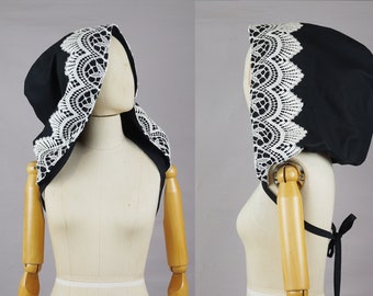 XXL lace hood, black and white hood with ribbon, victorian hooded, oversized hoodie scarf, large hoody, Larp costume, dread locks, festival