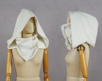 Wollweiße Kuh mit Kapuze, viktorianische XXL Hood, Scoodie, Schal, Märchen, Larp, Scoodie, upcycled, Biobaumwolle, Wanderer, Solmode