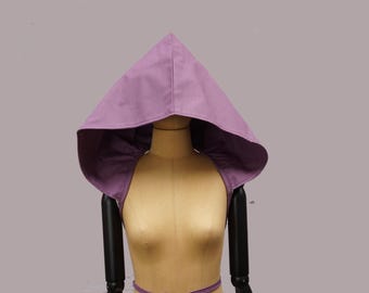 Purple oversized  hood,  victorian XXL hood with ribbon, big hoodie, summer festival, larp, sun protector, dread locks, detachable hood
