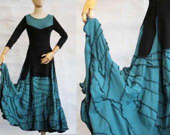 Chaos  maxi dress, Size S, Organic cotton, Petrol sculpture dress,  OOAK, a-symmetrical, tango, blue black, artistic, hippie, eco friendly