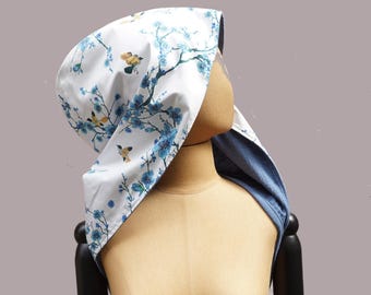 XXL Victorian Hood: Blue Cotton Summer Sun Protector