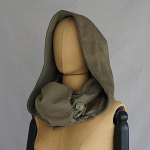 Cappuccio con cappuccio Ribcord, cappuccio vittoriano XL, con bottoni neri, cappuccio con sciarpa, ecologico, da favola, folletto, cotone biologico, larp, verde