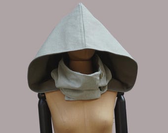 XXL green hooded scarf, Victorian hood, oversized  scoodie,  hooded cowl, organic cotton, woodland, fairy, larp, cosplay, dreadlock