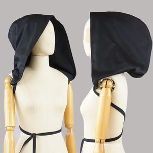 Black oversized hood with ribbon, Victoriaanse XXL hooded, black big scoody, organic, dreadlock, larp, performance, gothic, cosplay