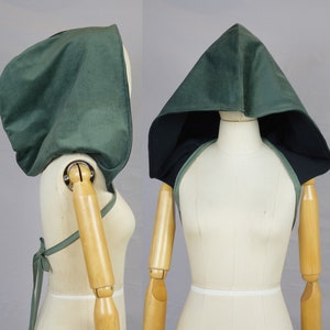 Victorian XXL hood with ribbon, dark green, corduroy, big hood, oversized, pixie hood, Larp, black organic, fairytale, upcycled, scarf, OOAK