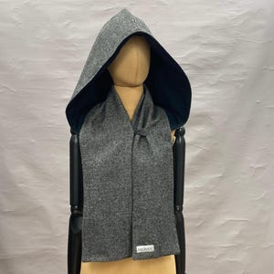 Black hooded scarf, herringbone, Oversized hooded  cowl, XL hood, Futuristic,  dystopian, goth, hooded scarf, organic cotton, unisex, eco