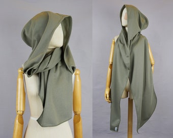 Green Nomad hooded scarf, oversized XL shawl, organic cotton, festival clothing, large hood, sweater hoodie, wanderer, post apocalyptic