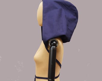 XXL hood with ribbon, Victorian hooded with straps, navy blue  big hoody, oversized, pixie, Larp, festival,  fairytale, sun protector