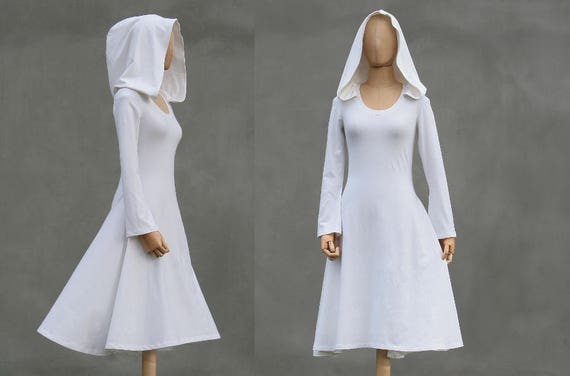 white hooded dress