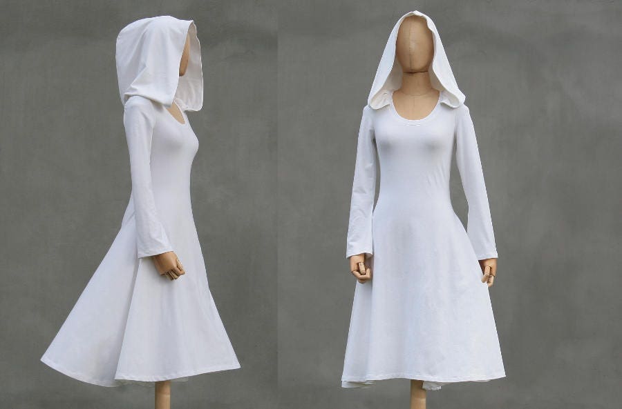 White Hooded Dress Victorian XXL Hood ...