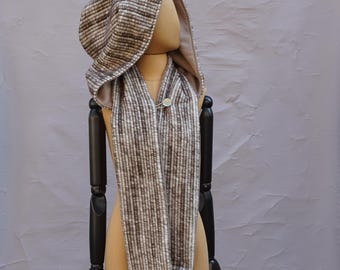 Hooded scarf, Victorian XXL hood, scoodie, wool, organic cotton, fairytale, detached hood, snood, OOAK, brown, beige